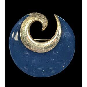 Vintage Blue And Gold Swirl Metal And Enamel Brooch